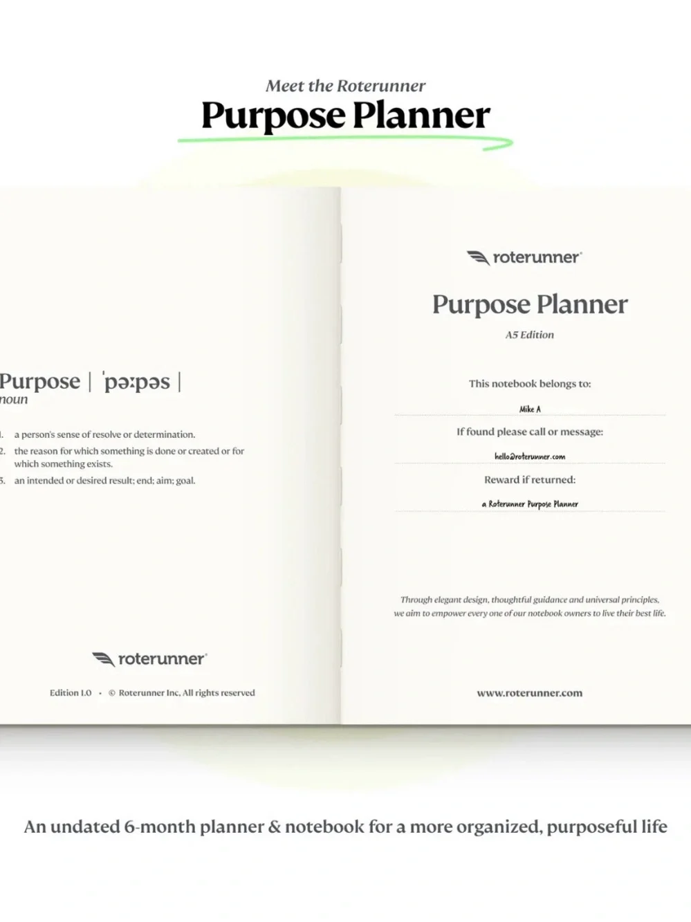Roterunner Forest Green Purpose Planner — A5 Softcover